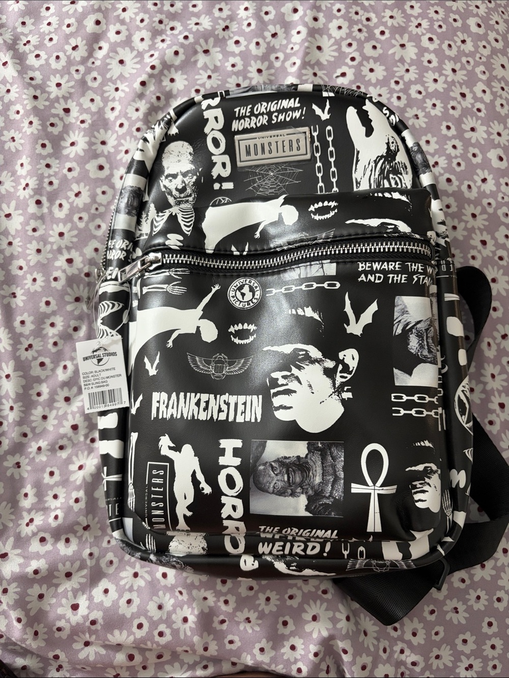 Universal Monsters Black & White Horror Graphic Mini Crossbody Backpack